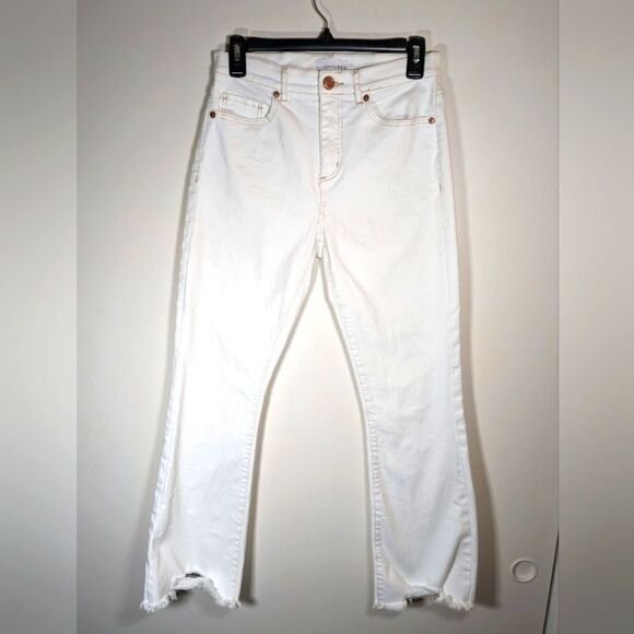 Loft White High Waisted Flared Crop Open Ankle Hem Denim Pants Size 26/2 - Picture 2 of 7